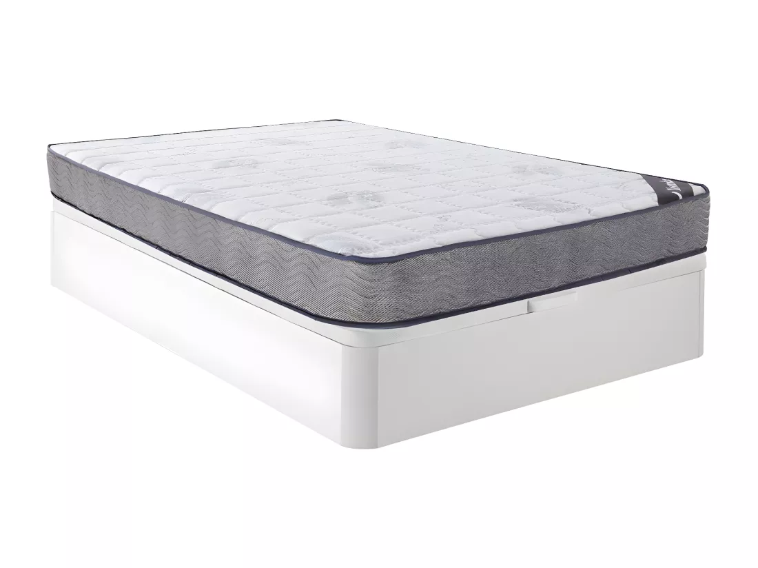 Ensemble 160 x 200 cm sommier coffre blanc + matelas ressorts ensachés ép.19cm - KIJAL de YSMÉE