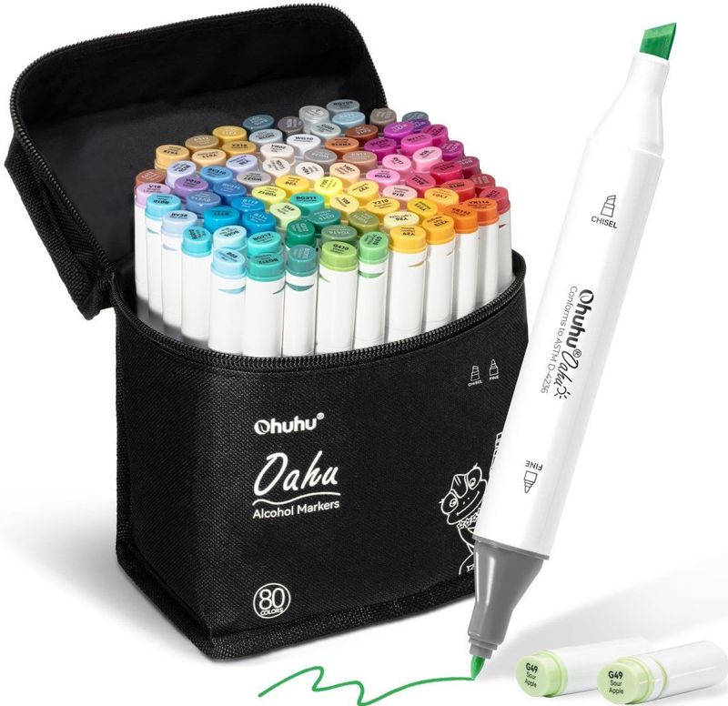 Ohuhu Oahu 80 kleuren Alcohol Art Markers Fine & Chisel