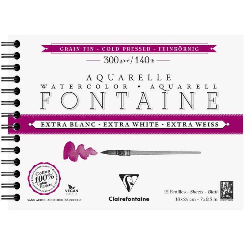 Fontaine Extra Blanc Grain Fin album spiralé 12F 18x24cm 300g