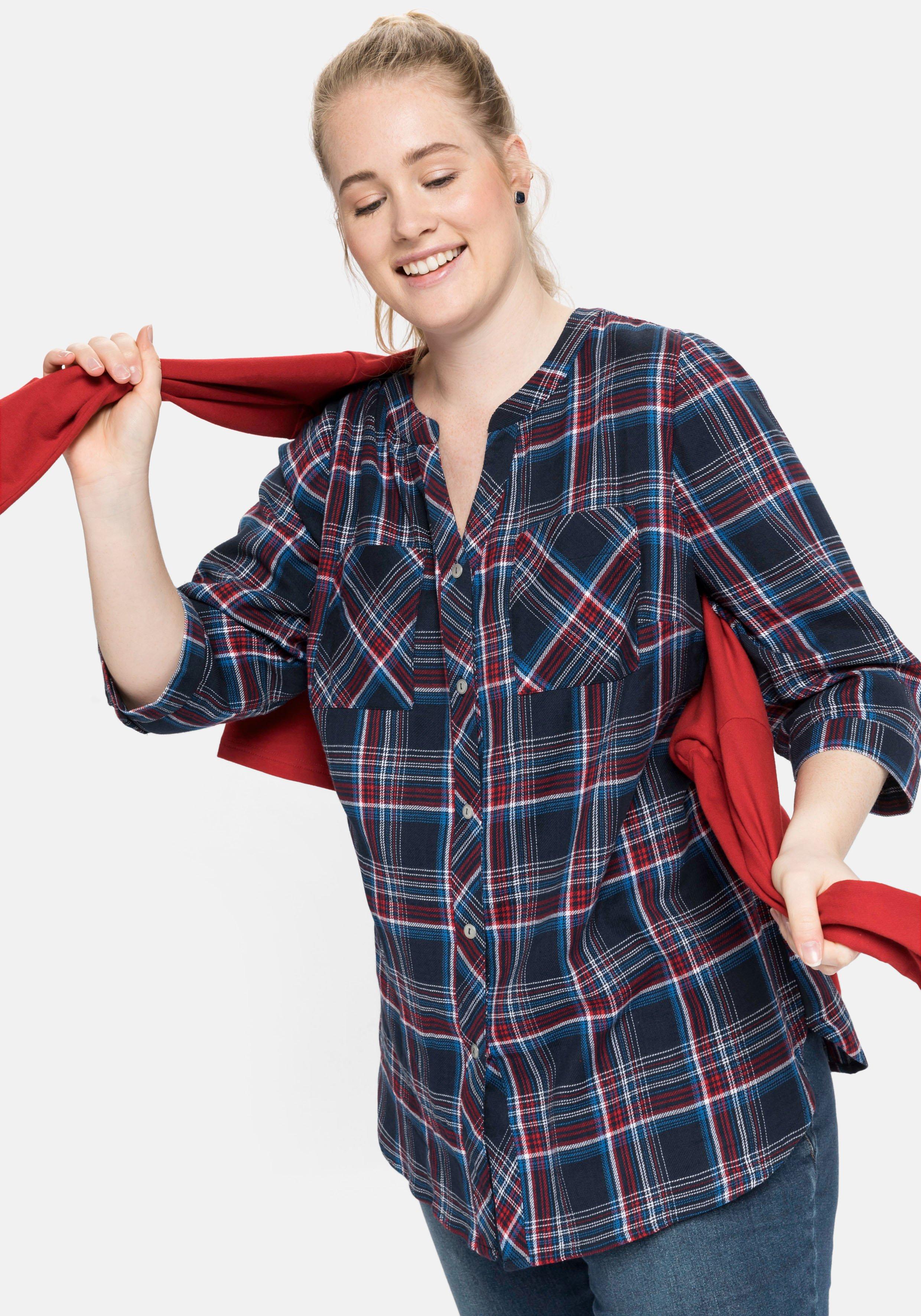 Bluse mit Karomuster und 3/4-Arm
