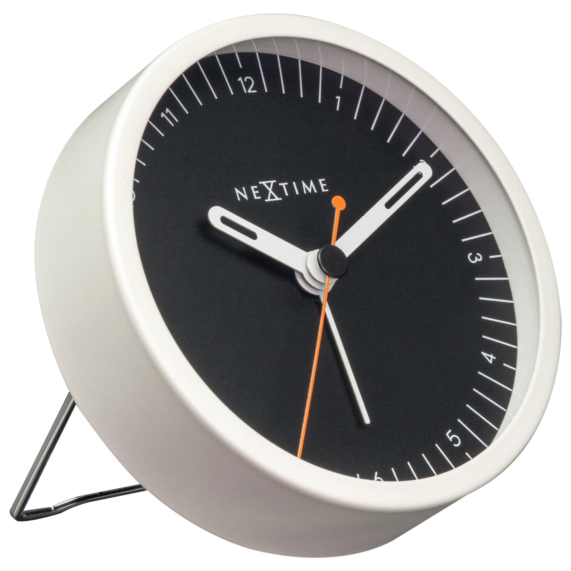 NeXtime - Tafel Wekker 9x9x7.5 cm - Stil - Wit|Zwart - Metaal -
