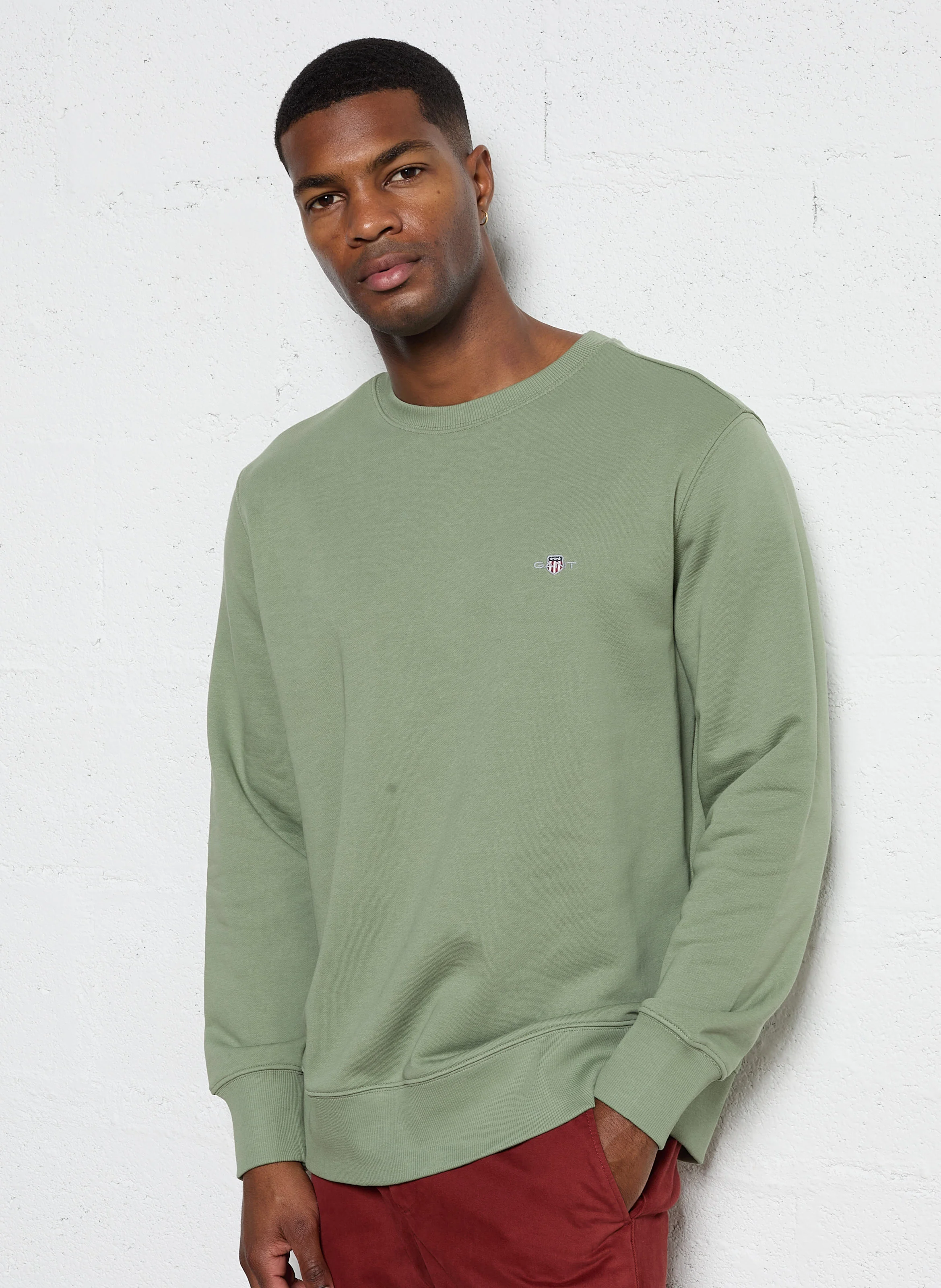 Sweatshirt col rond en coton mélangé| Vert