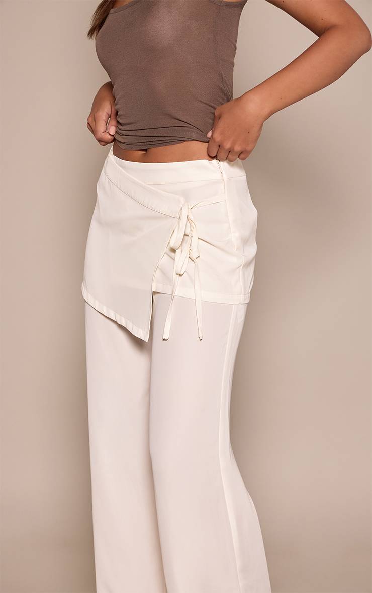Crème Pantalon En Mousseline Avec Superposition Nouée Et Drapé
