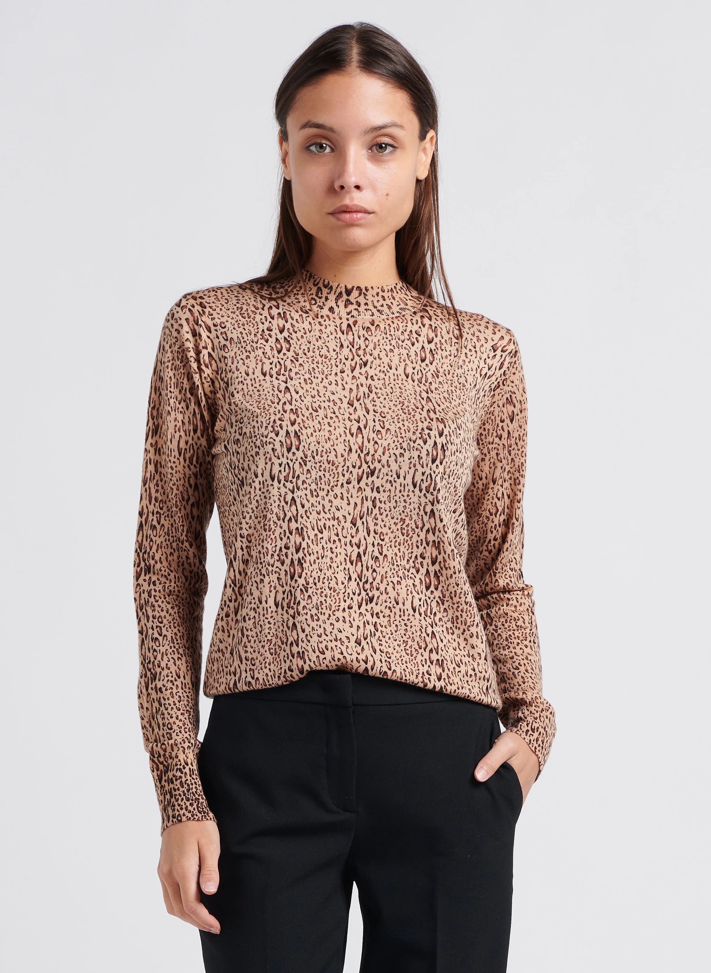 Pull à col montant droit en laine | Marron