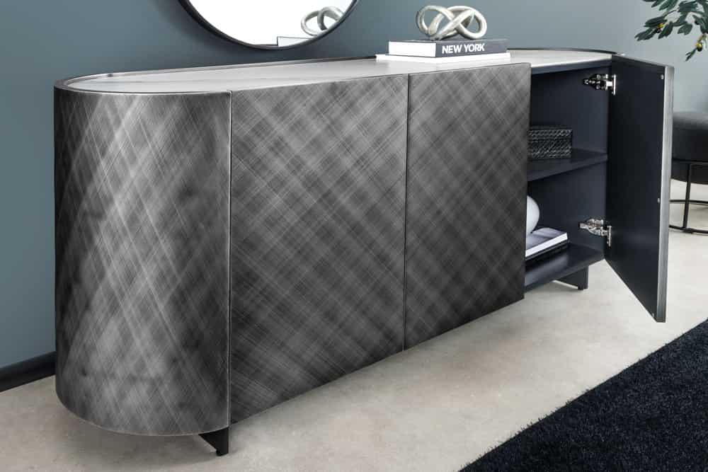 Design Sideboard REFLECTION 150cm weiß Keramik Marmor anthrazit 3D Effekt brushed Finish