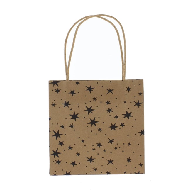 Geschenktasche Sterne - braun/schwarz - ca. 16 x 8 x 16 cm