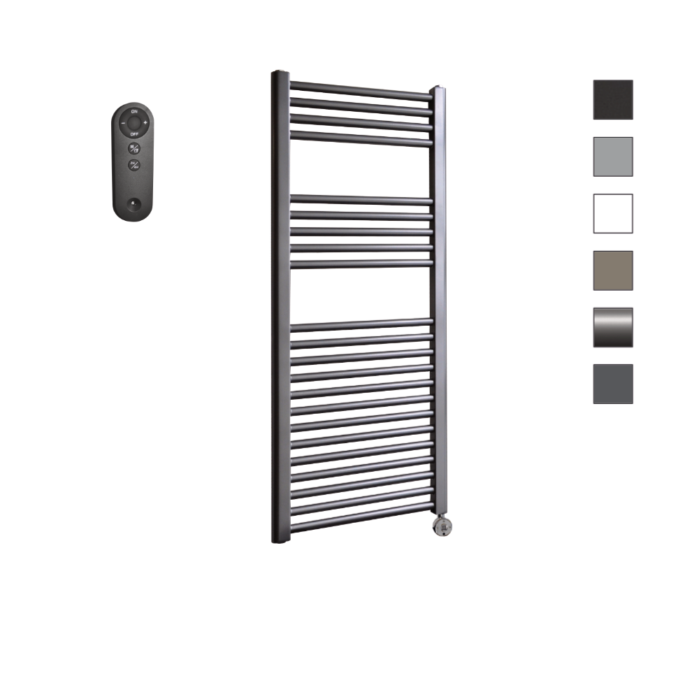 Sanicare HVS elektrische radiator 60x112cm gunmetal met afstandsbediening en thermostaat chroom rechtsonder