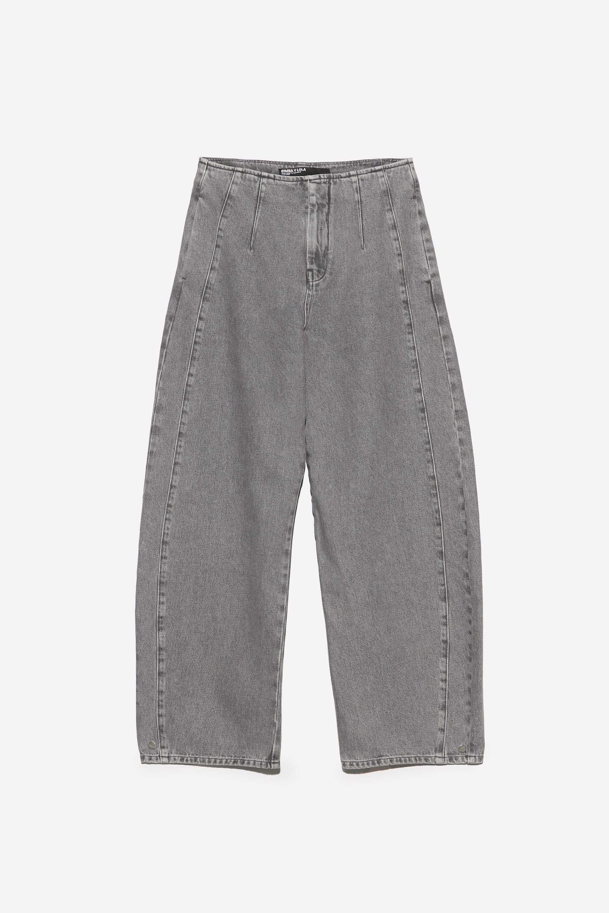 BARREL - Calça jeans cinza lavada com fivela