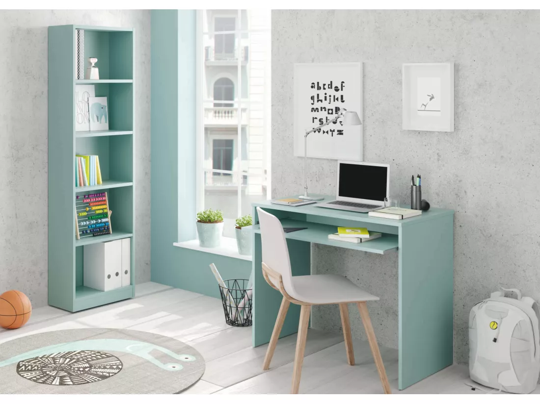 Bibliothèque Dmacagg, Bibliothèque haute avec 5 étagères, Etagère de bureau ou de chambre, Etagère moderne avec compartiments, 52x25h80 cm, Vert Aqua