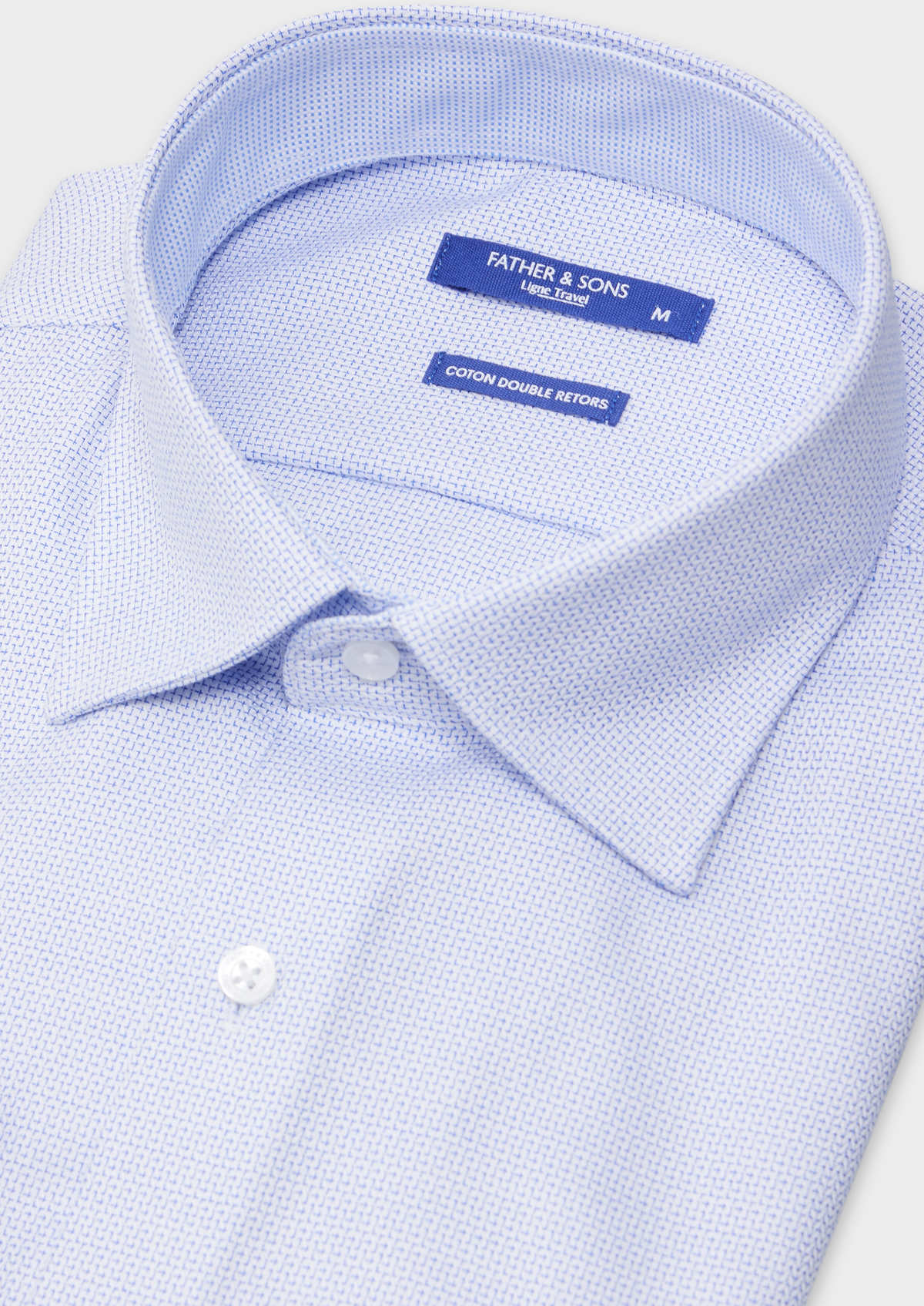 Chemise habillée non-iron Slim en coton façonné blanc à motif fantaisie bleu ciel
