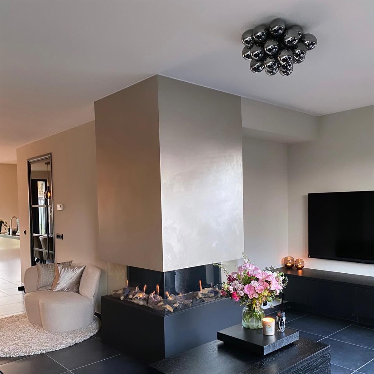 Design plafondlamp zwart met smoke glas 6-lichts - Uvas