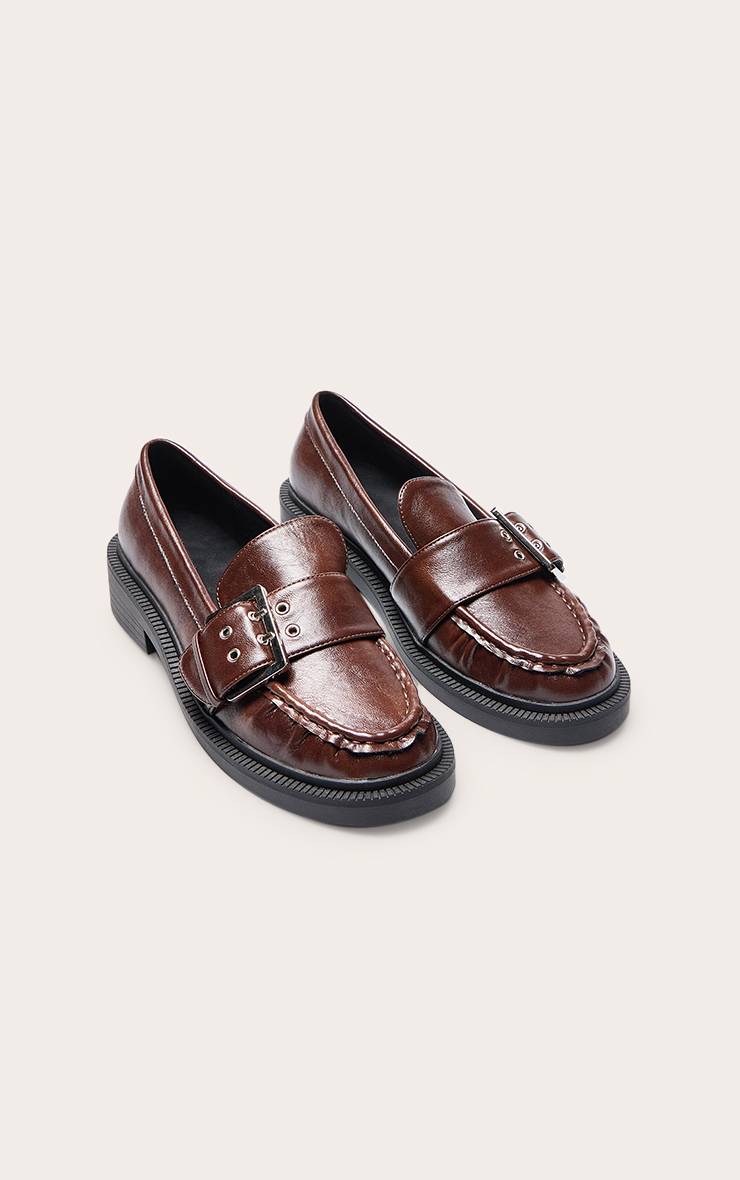 Chocolat Mocassins En Synthétiquecuir Froissé Avec Détail Boucle