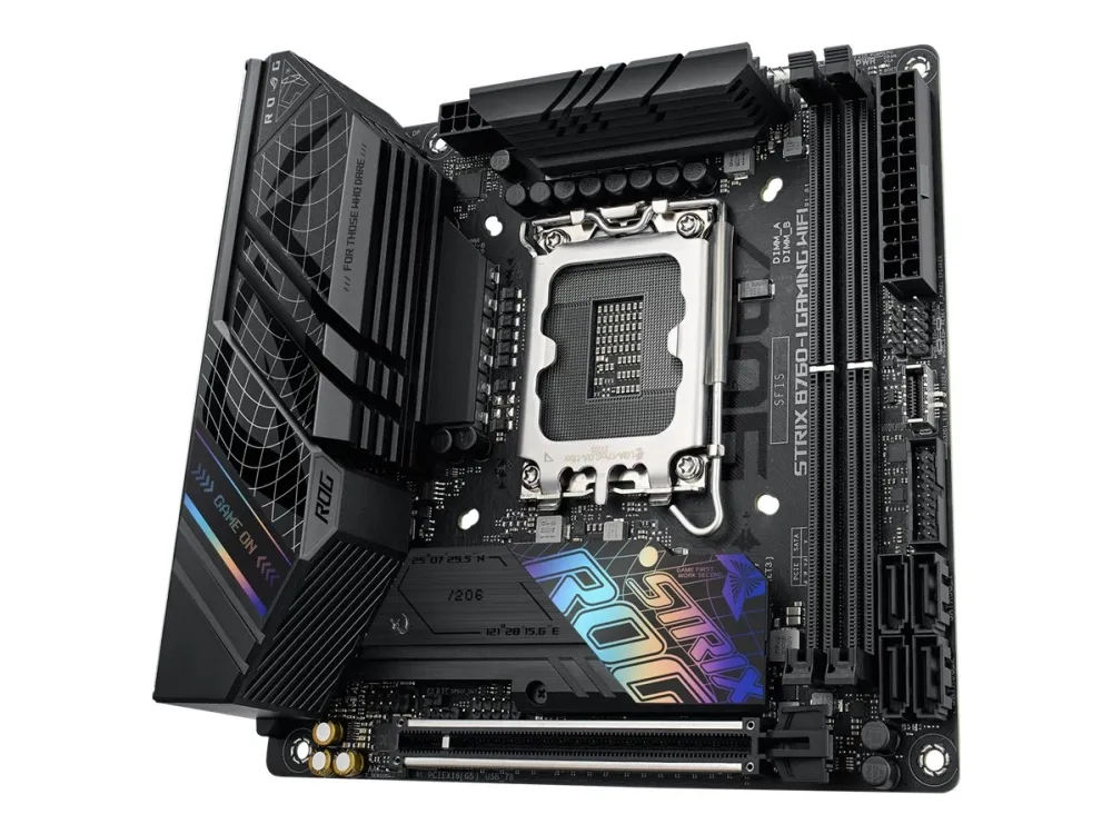 ASUS ROG STRIX B760-I GAMING WIFI - Bundkort - mini ITX - LGA1700 sokkel - B760 Chipset - USB 3.2 Gen 1, USB-C 3.2 Gen 1, USB-C 3.2 Gen 2x2, USB-C 3.2 Gen2 - 2.5 Gigabit LAN, Wi-Fi 6E, Bluetooth - onboard grafik (CPU påkrævet) - HD Audio (8-kanaler)