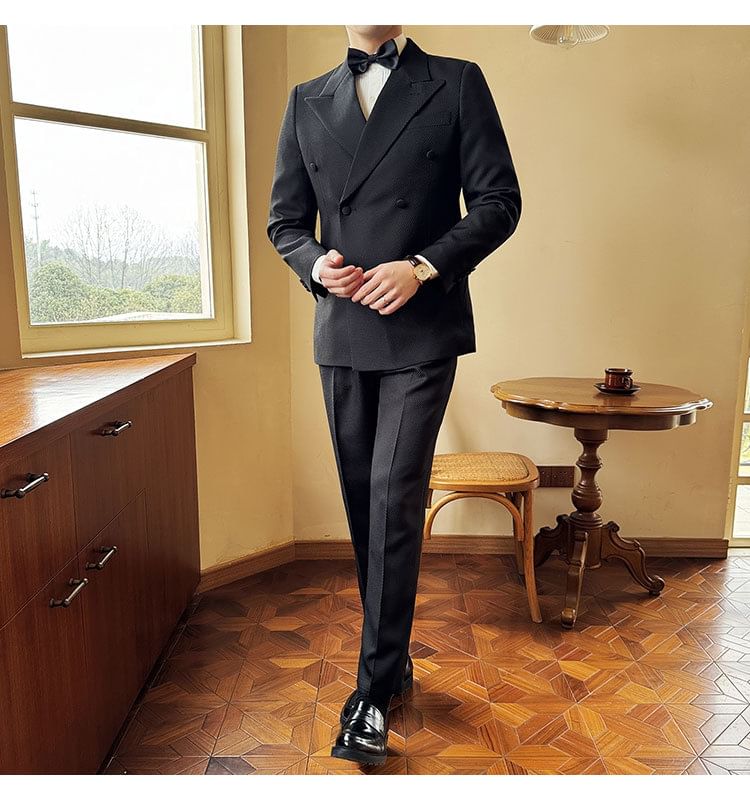 Deepwood - Dubbelrijs effen blazer / pantalon / set