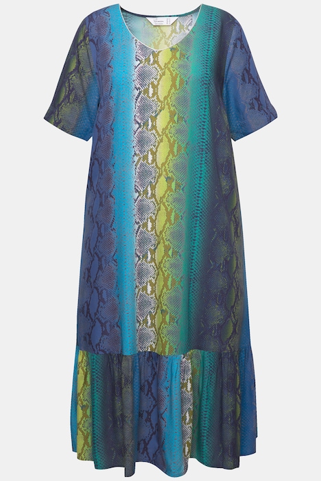 Midikleid, A-Line, Schlangen-Muster, Halbarm