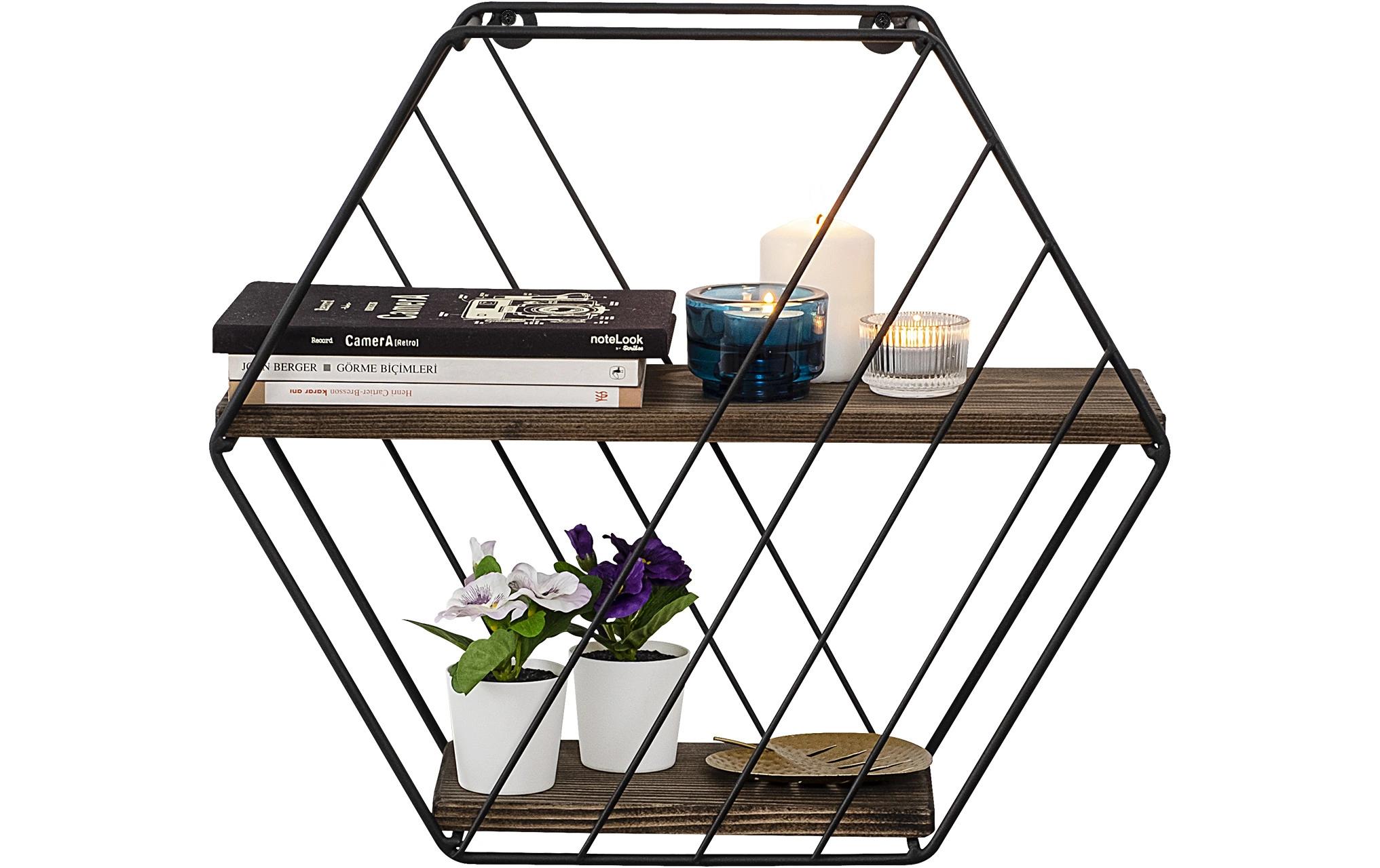 Wandregal Liliales 44 x 40 x 15 cm, Schwarz/WalnussBücherregal