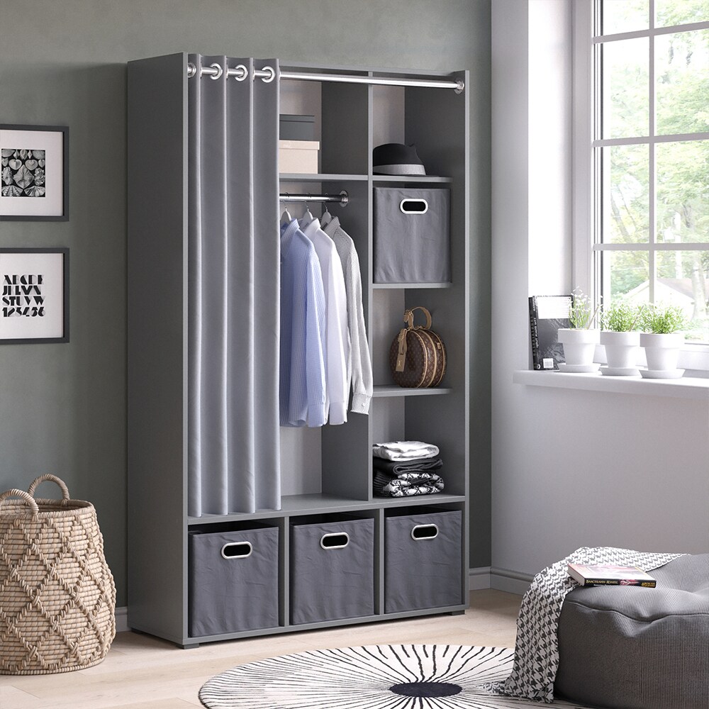 Vicco Kleiderschrank Schlafzimmerschrank Garderobe Luigi Grau 106 x 178 cm modern Schrankregal Organizer Vorhang Kleiderstange Fächer Aufbewahrung Ablage