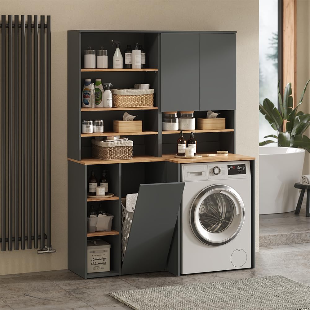 Vicco Waschmaschinenschrank Anthrazit/Goldkraft Eiche Viktor 68x88x60 cm - Badezimmerschrank für die Waschmaschine, Zusätzlicher Stauraum oberhalb des Geräts für Waschmittel & Zubehör