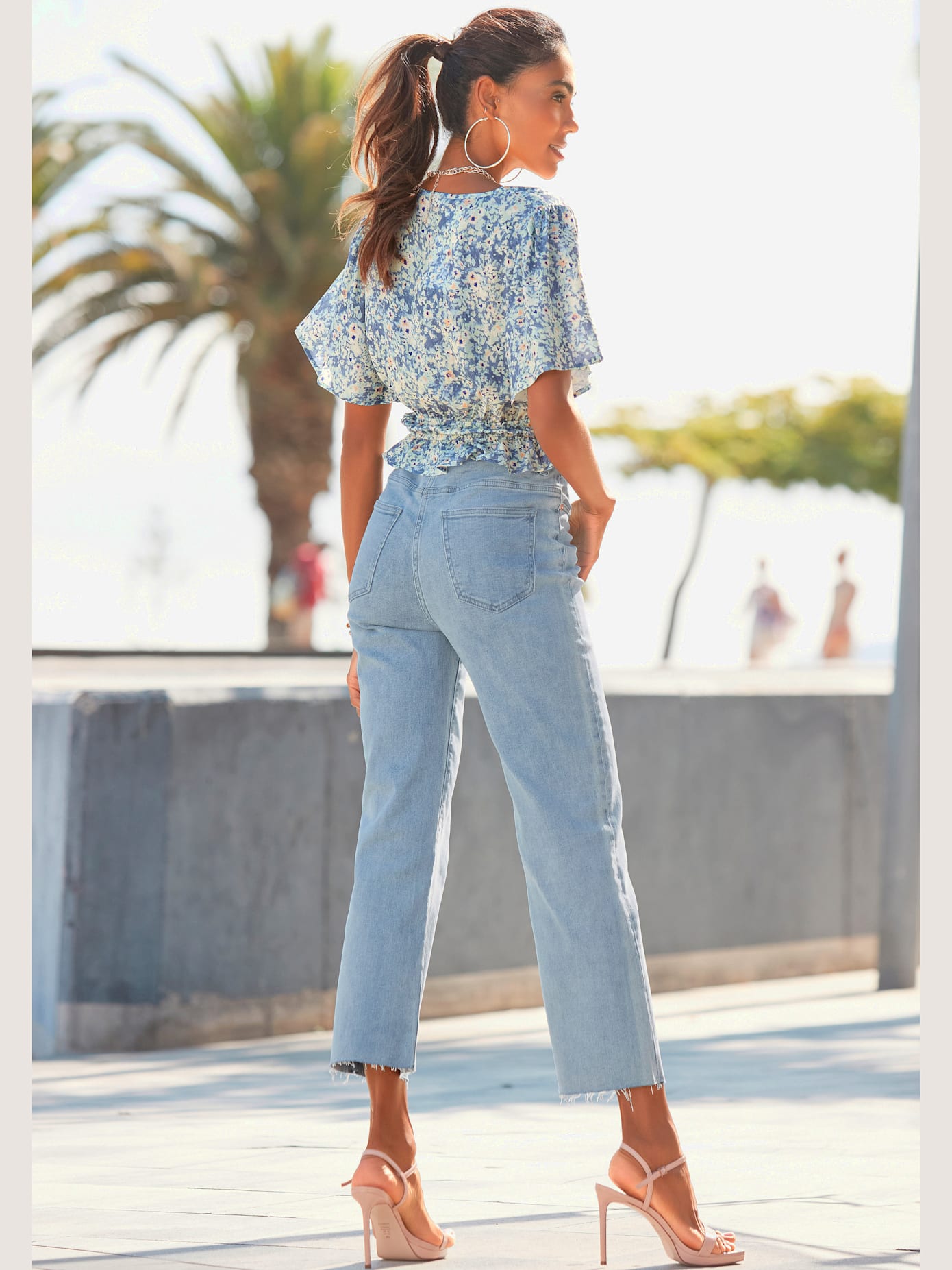 Jean large longueur 7/8 tendance, jambes évasées