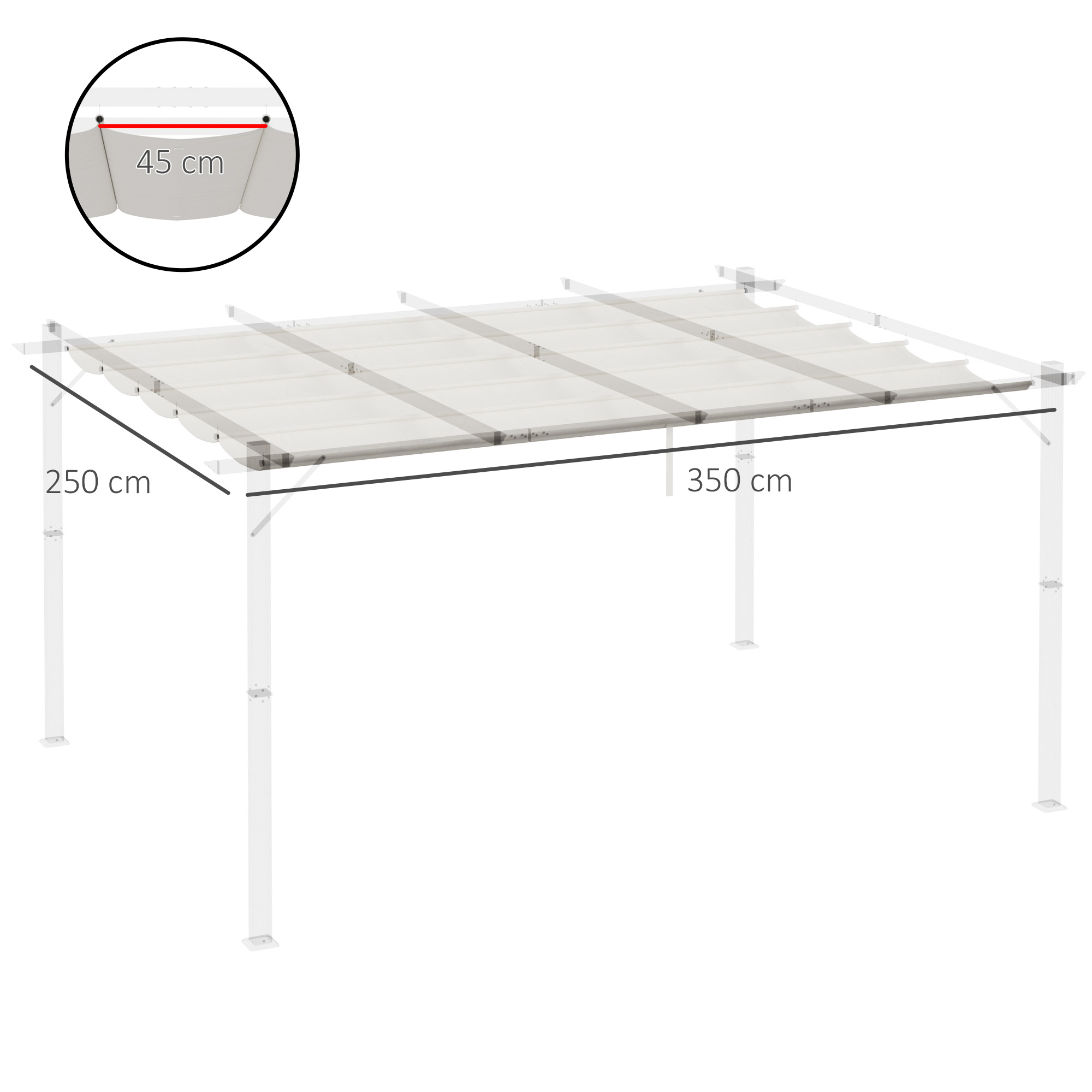 Cobertura retrátil Outsunny para pérgola, 3,5 x 2,5 m, para guarda-sol, toldo de tecido para gazebo de jardim com 10 orifícios de drenagem, cor creme.