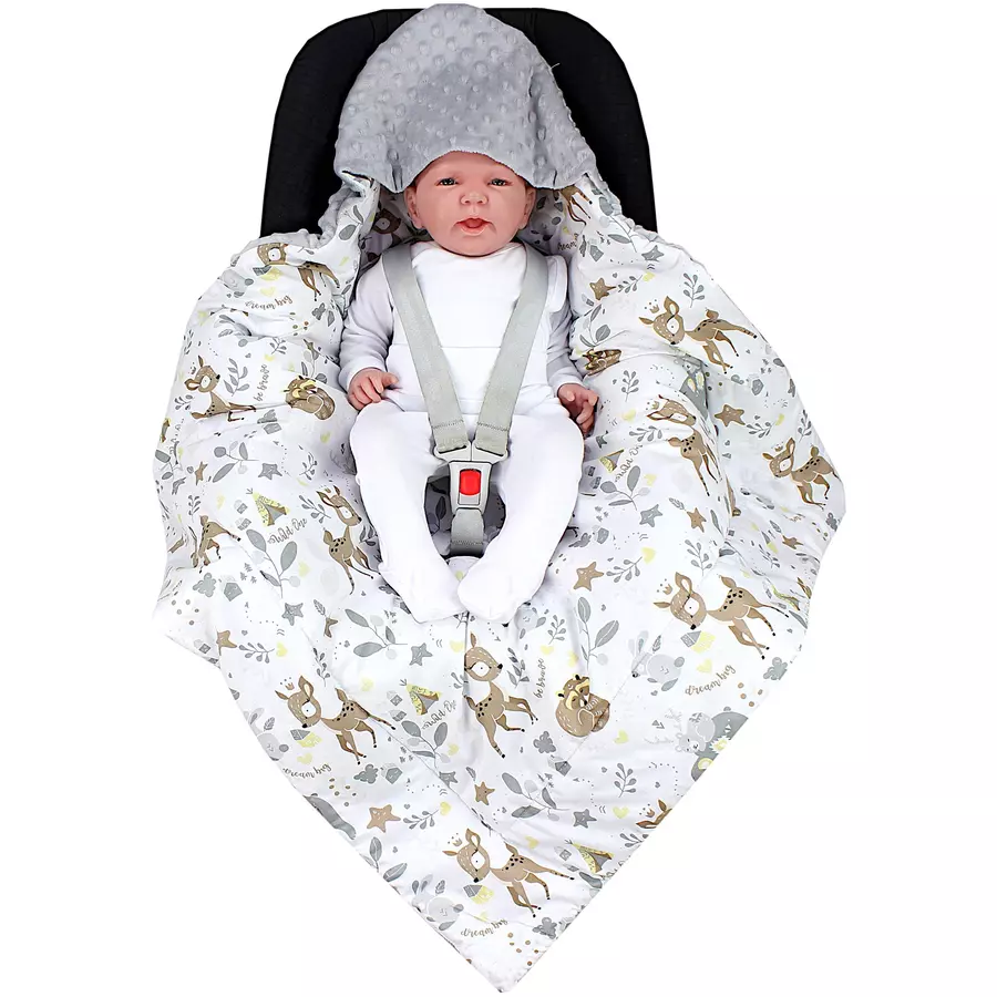 TupTam Baby Winter Einschlagdecke für Babyschale Wattiert weißgrau