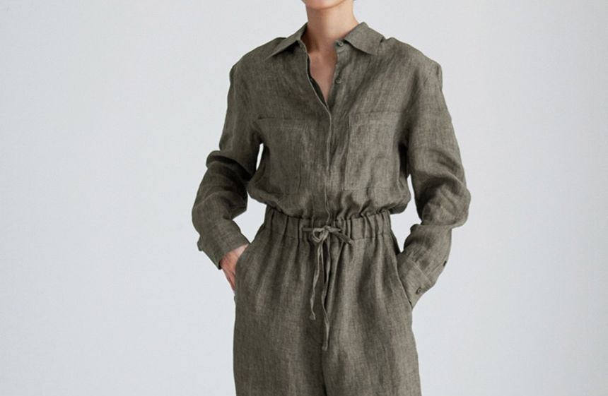 Felixia - Jumpsuit met lange mouwen en kraag en wijde pijpen