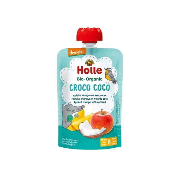 Garrafa de água orgânica Holle Pouchy sabor maçã, manga e coco +8m 100g