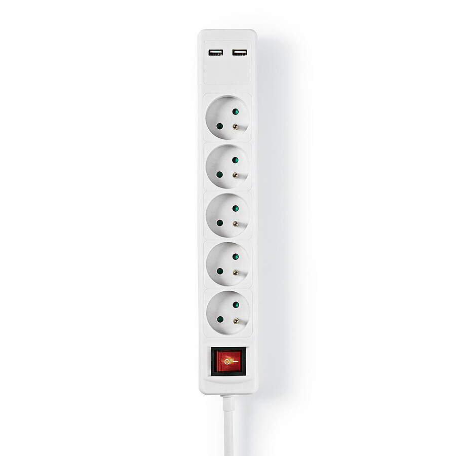 Nedis Multiprise 5 prises avec 2 ports de charge USB et 1 interrupteur - Blanc