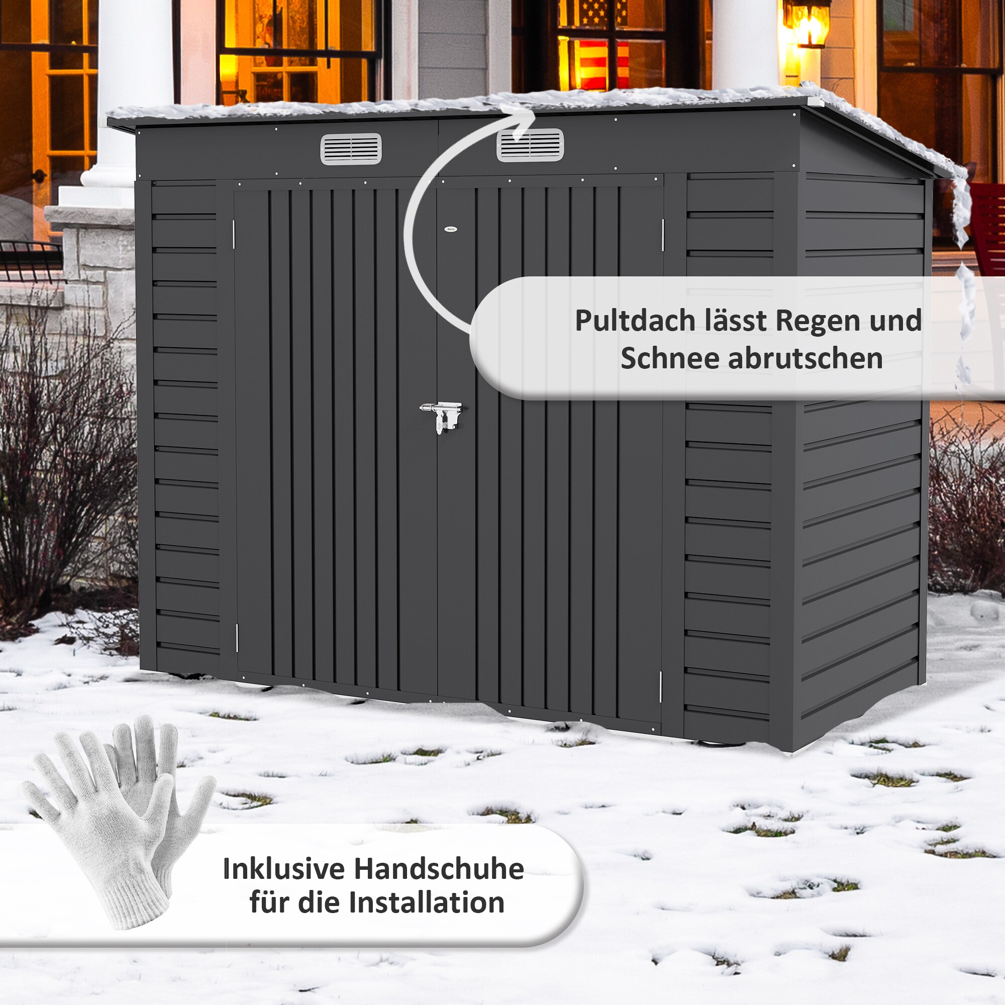 Outsunny Geräteschuppen mit Schloss grau 249L x 121B x 166/183H cm