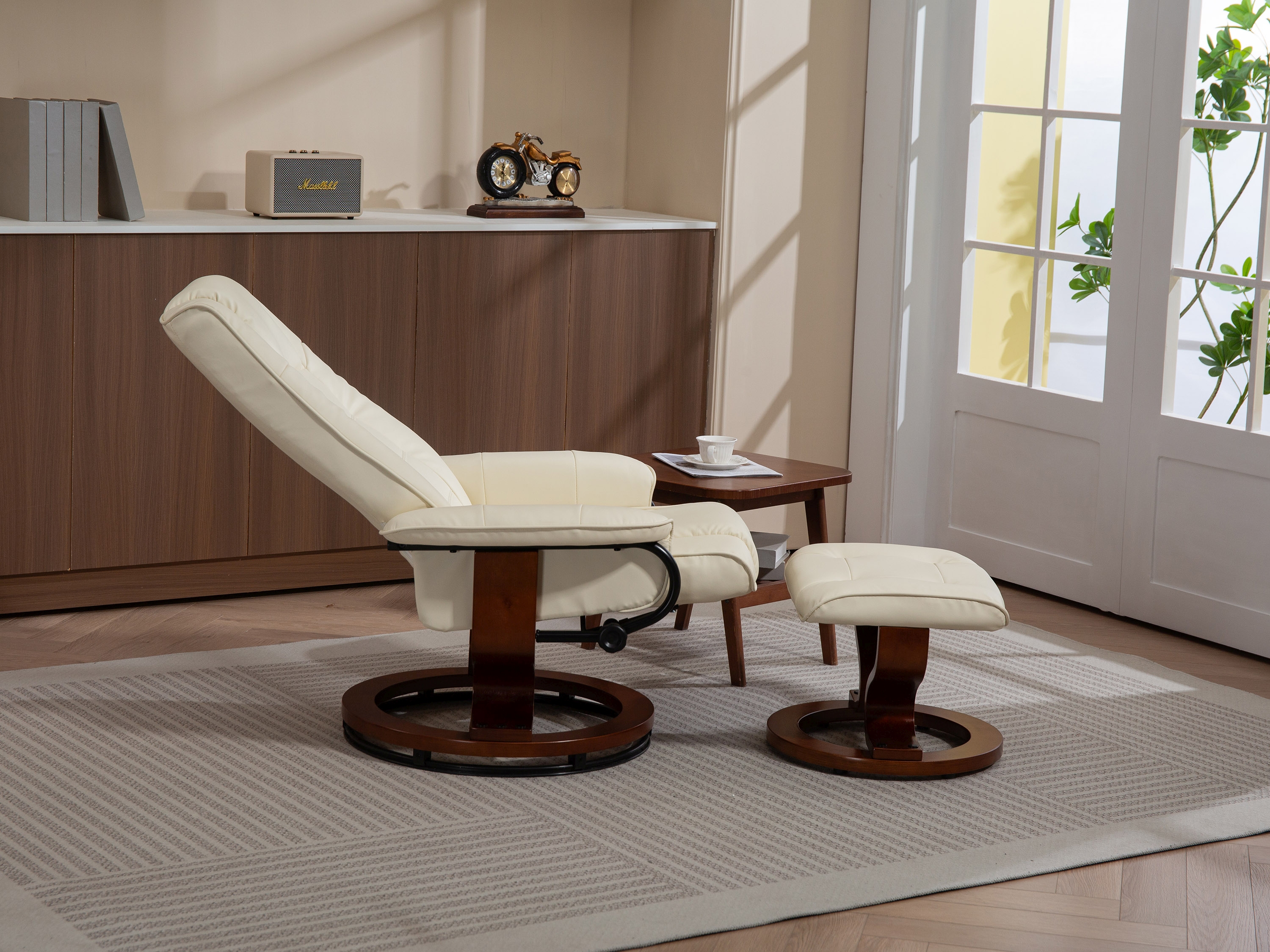 Relaxsessel Leder VITALII mit Hocker beige