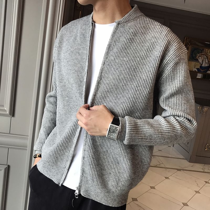 DuckleBeam - Geribbeld oversized gebreid jasje met ronde hals en rits