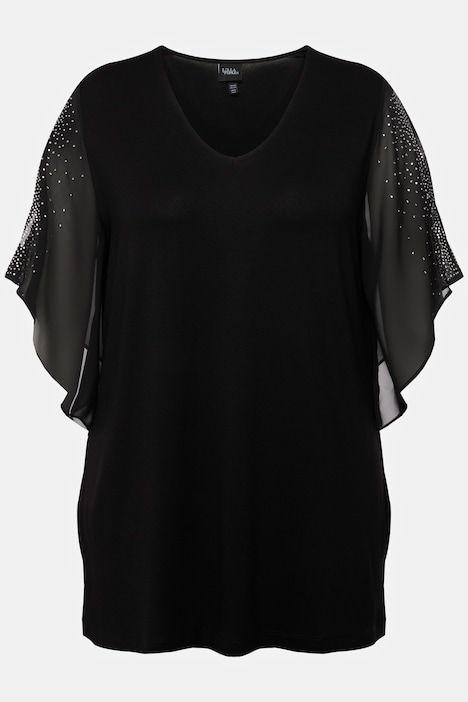Tunika, Glitzersteinchen, A-Linie, V-Ausschnitt, 3/4-Arm