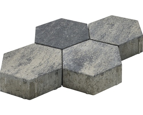 Straatsteen, in elkaar grijpende bestrating, honingraatpatroon, zeshoekig, grijs-antraciet melange, 24,8 cm x 21,5 cm x 8 cm