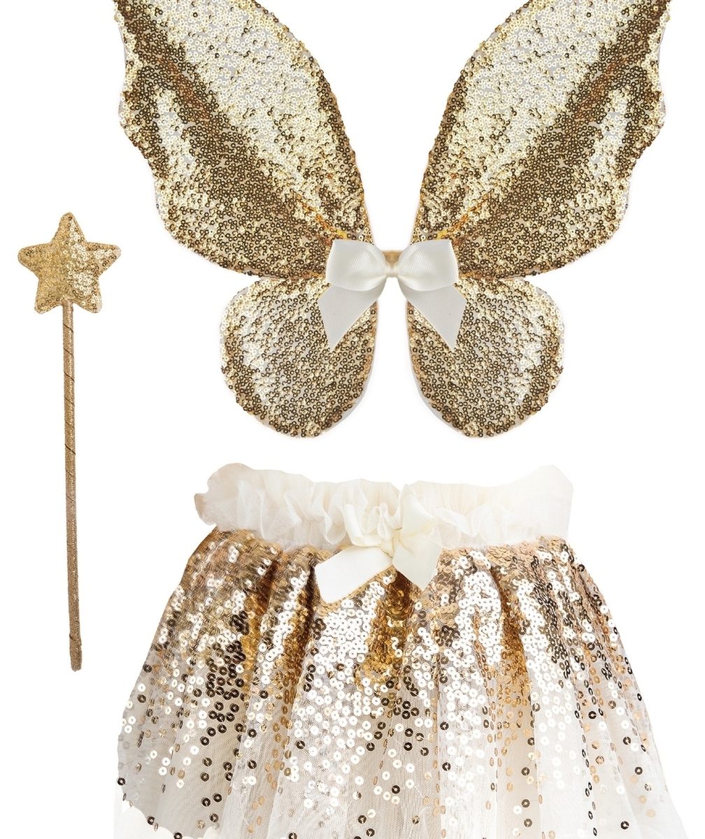 GREAT PRETENDERSDÉGUISEMENT PAPILLON FILLE COULEUR DORÉE AVEC JUPE AILES ET BAGUETTE