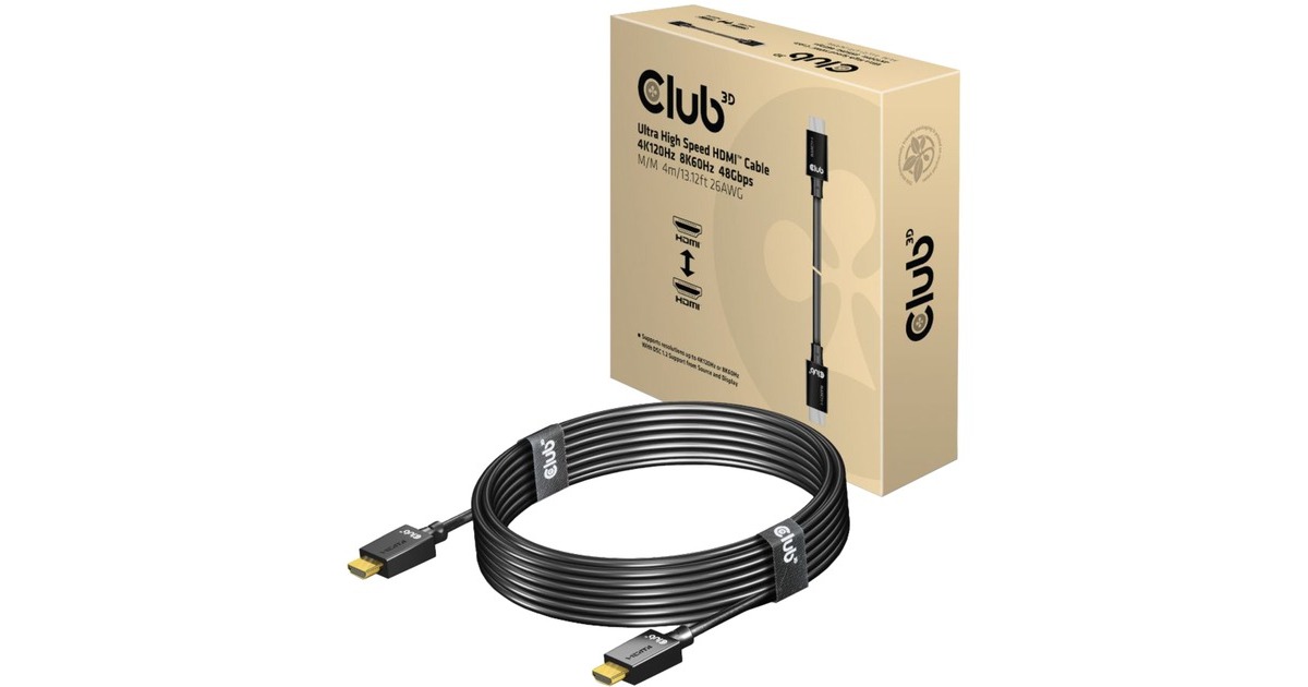 Club 3DUltra High Speed HDMI 2.1 kabel  (Zwart, 4 meter, 4K 120Hz, 8K 60Hz)