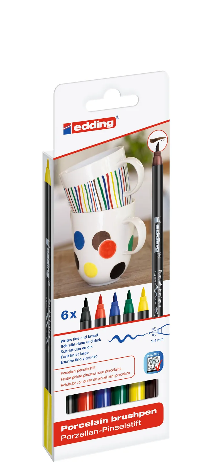 Edding 4200 Porcelain Brushpen Basic Colours, porcelæn penseltusch - 6 stk. - mal på keramik