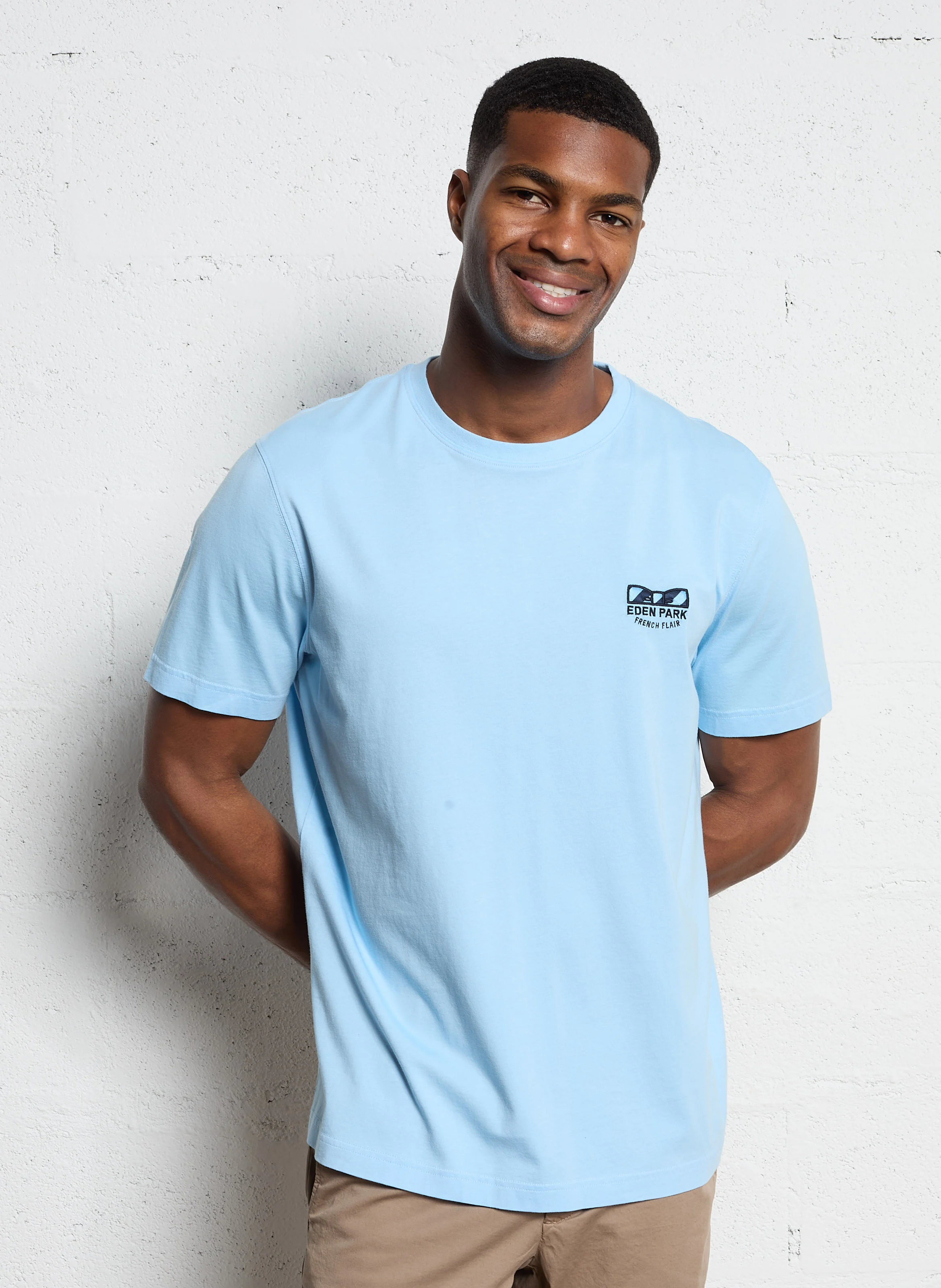 Tee-shirt manches courtes brodé en coton | Bleu