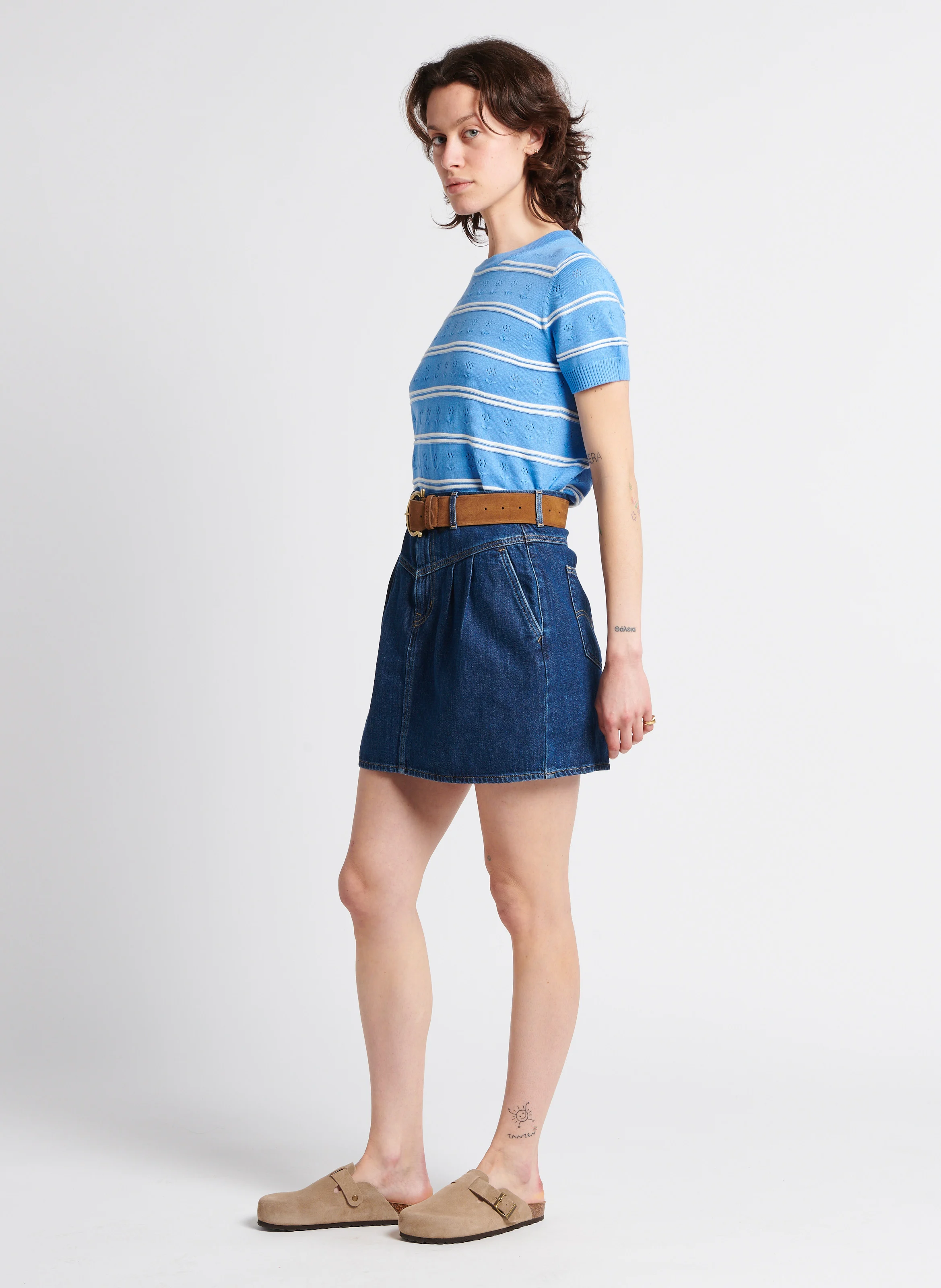 Ceinture en cuir velours | Marron