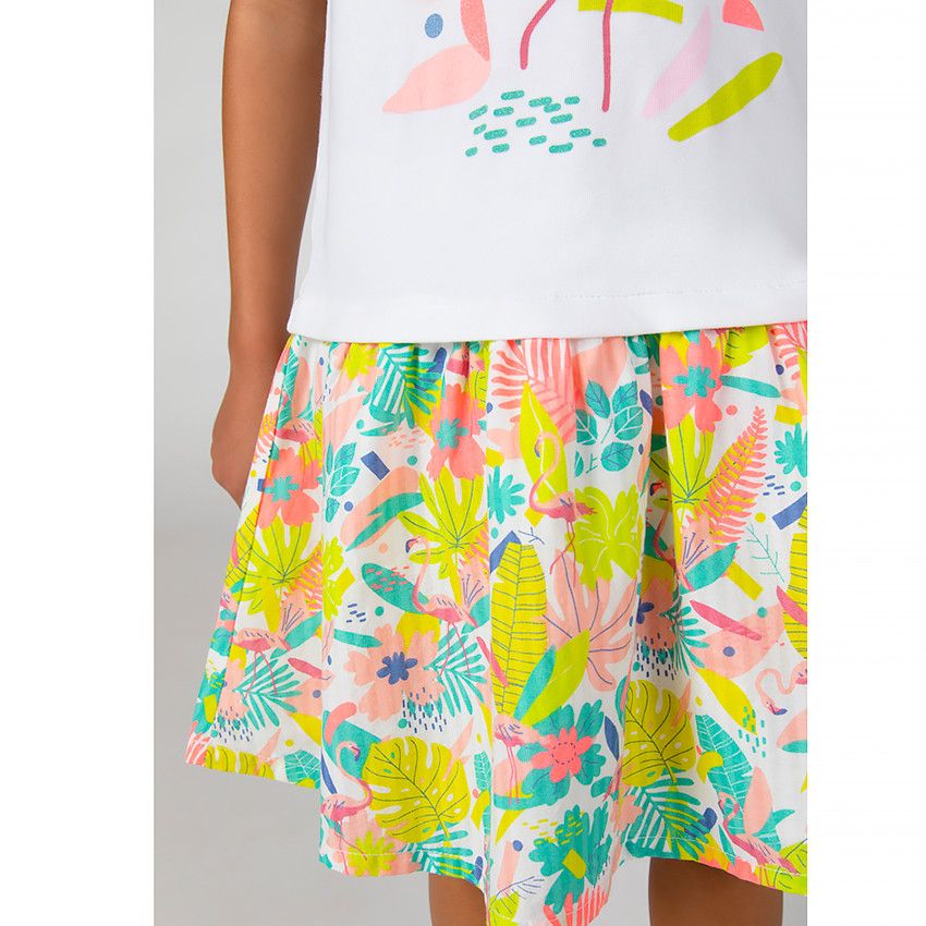 Robe bi-matière manches courtes en jersey pour fille - Blanc