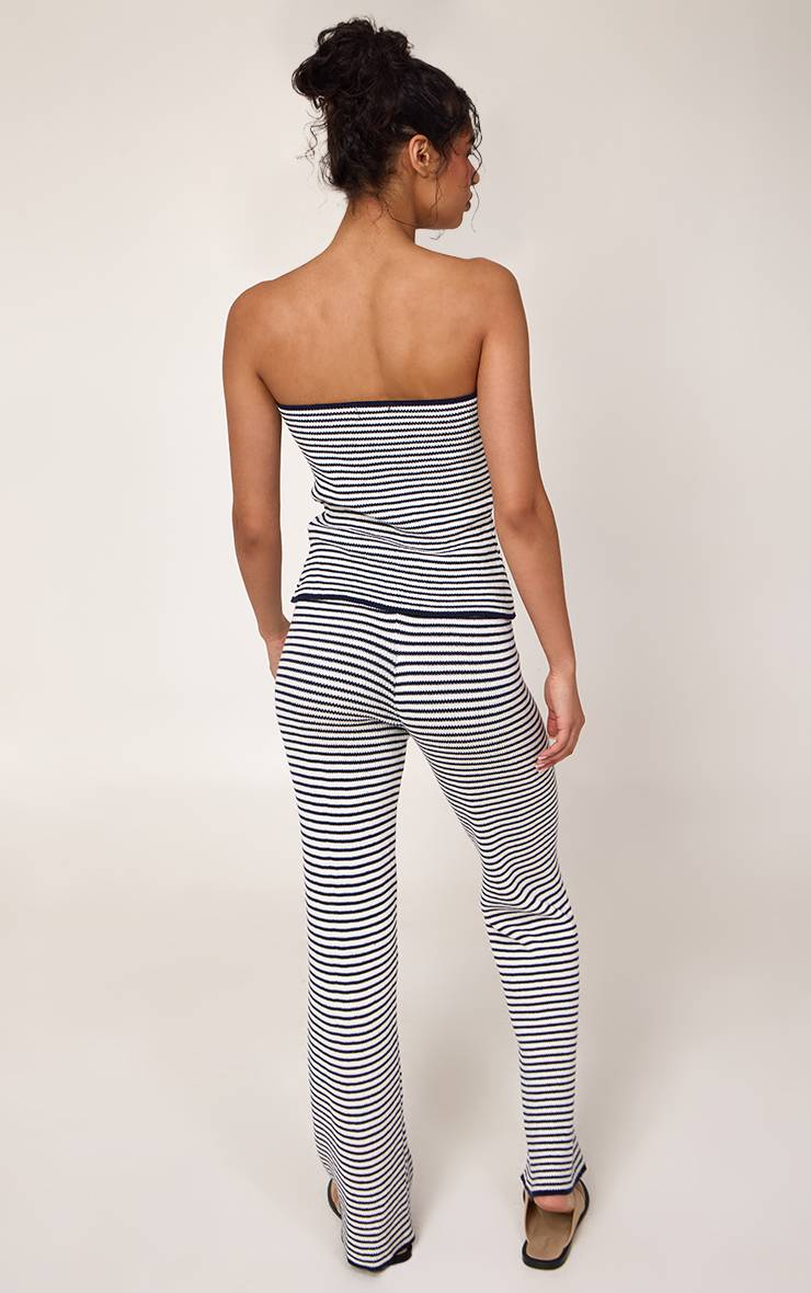 Bleu Marine Pantalon En Maille À Rayures Avec Cordon De Serrage