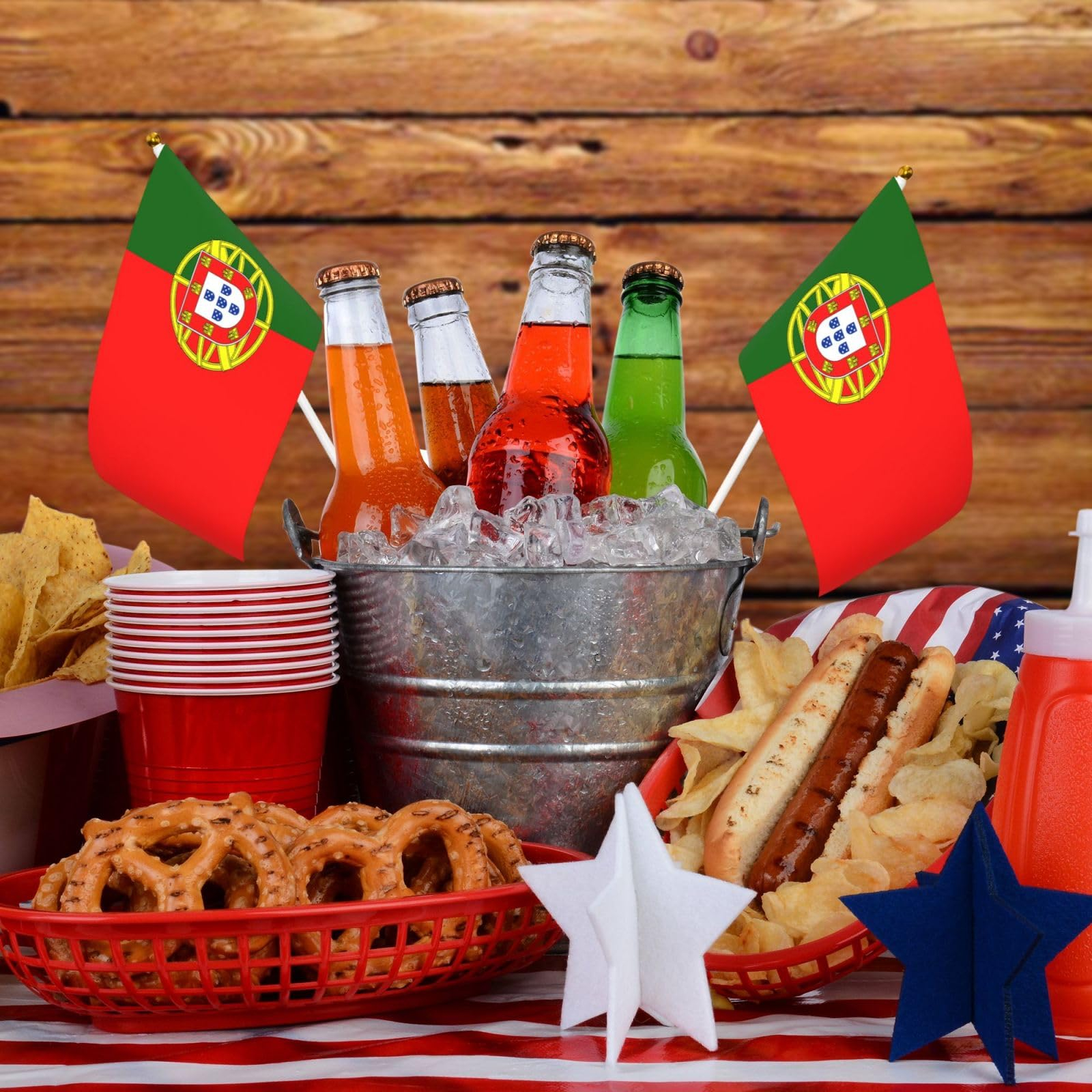 (30er Set) 30x20cm Portugiesische Flagge Fussball EM Party Deko Banner Hand Stabfahne - Portugal