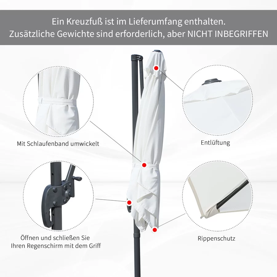 Outsunny Sonnenschirm mit 5-stufiger Neigung schwarz, beige