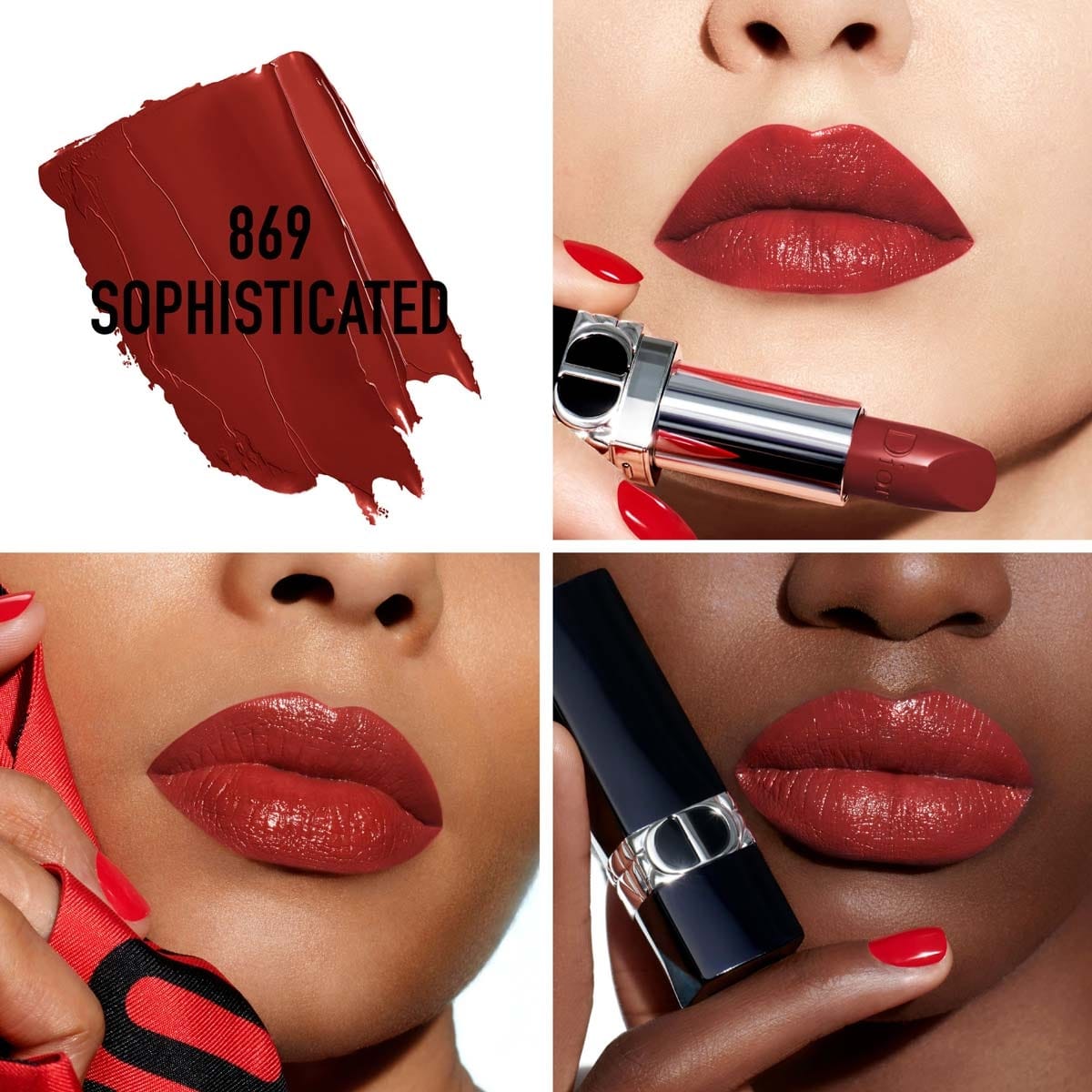 Rouge Dior Rouge Dior Rouge à Lèvres Rechargeable Couleur Couture, 4 finis : Satin, Mat, Métallique et Velours