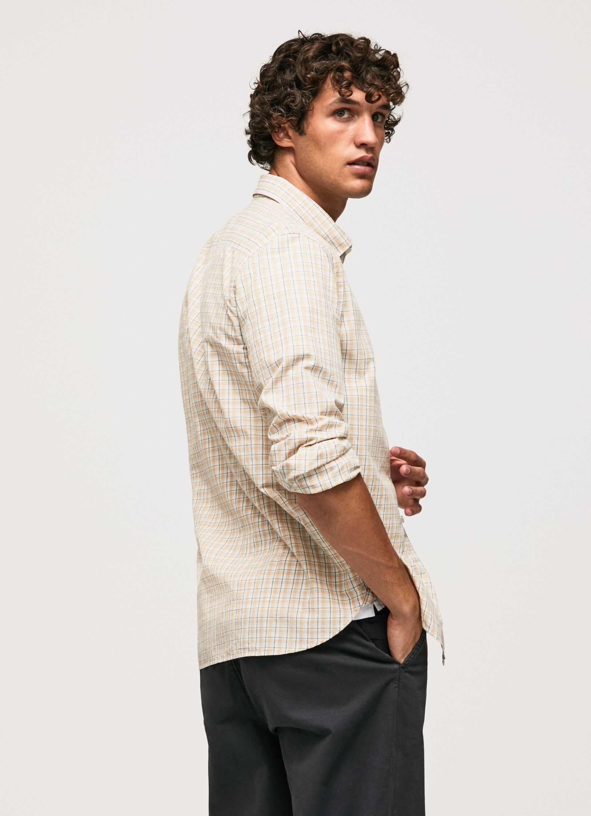 Camisa de popeline de algodão, modelagem regular - bege pedra
