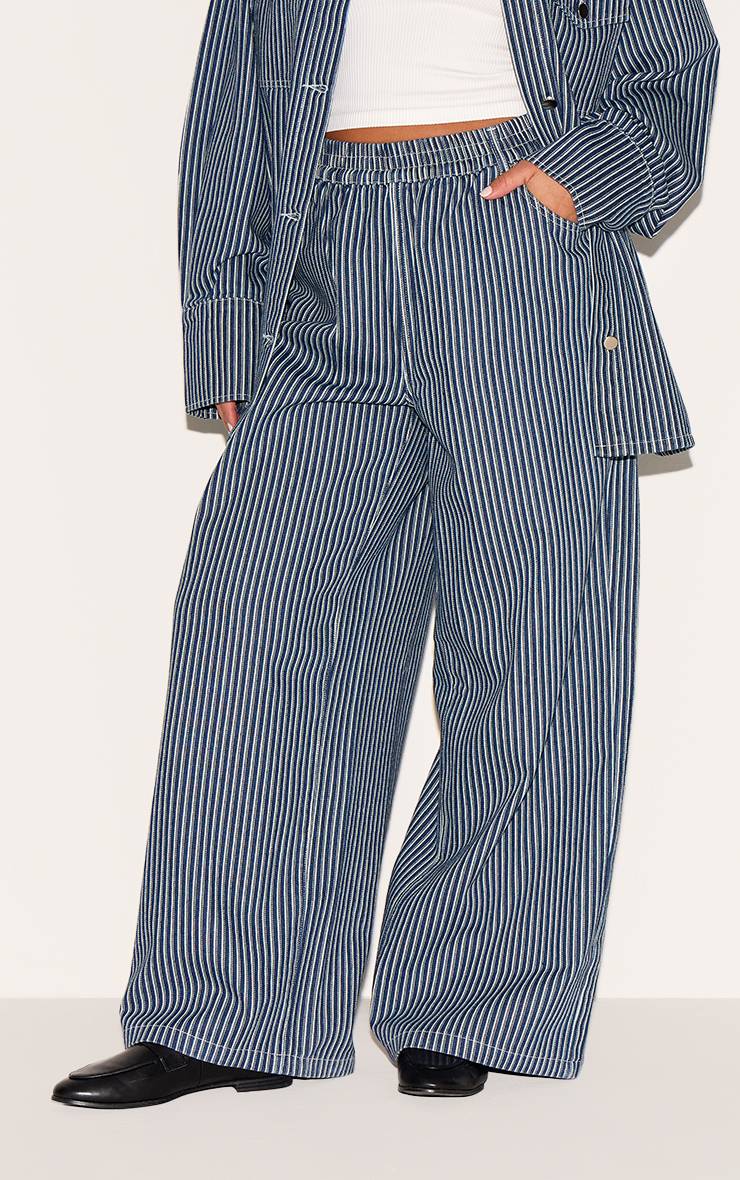 Bleu Jean Grande Taille À Taille Élastique À Fines Rayures
