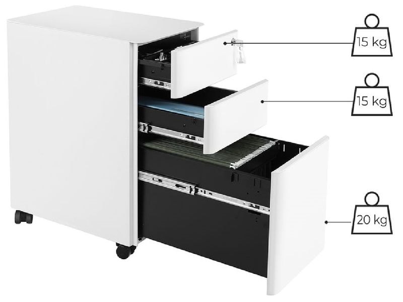 Songmics Multifunktionswagen OFC030W01 Weiss Rollcontainer aus Metall mit 3 Schubladen