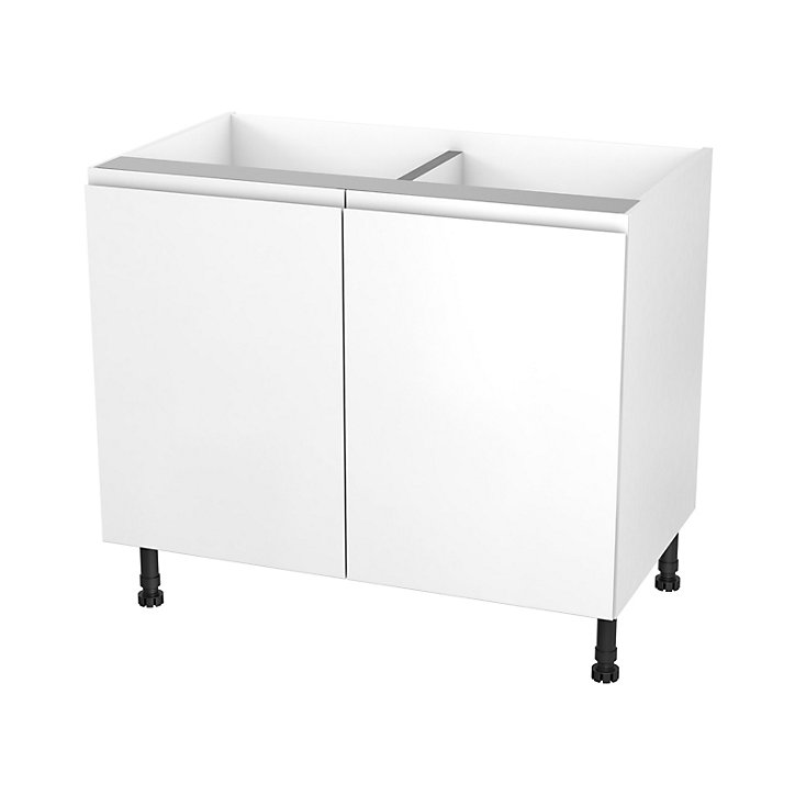 Meuble bas de cuisine avec 2 portes GoodHome Garcinia blanc brillant L. 100 x H. 72 cm