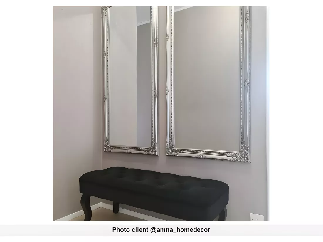 Miroir en bois d'eucalyptus avec moulures - L. 60 x H. 140 cm - Argenté - ELVIRE