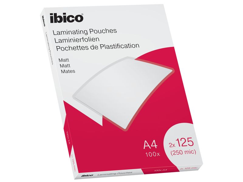 Ibico Laminierfolie Premium A4 125 µm, matt, 100 Stück Matte Premium Heisslaminierfolien, entspiegelt