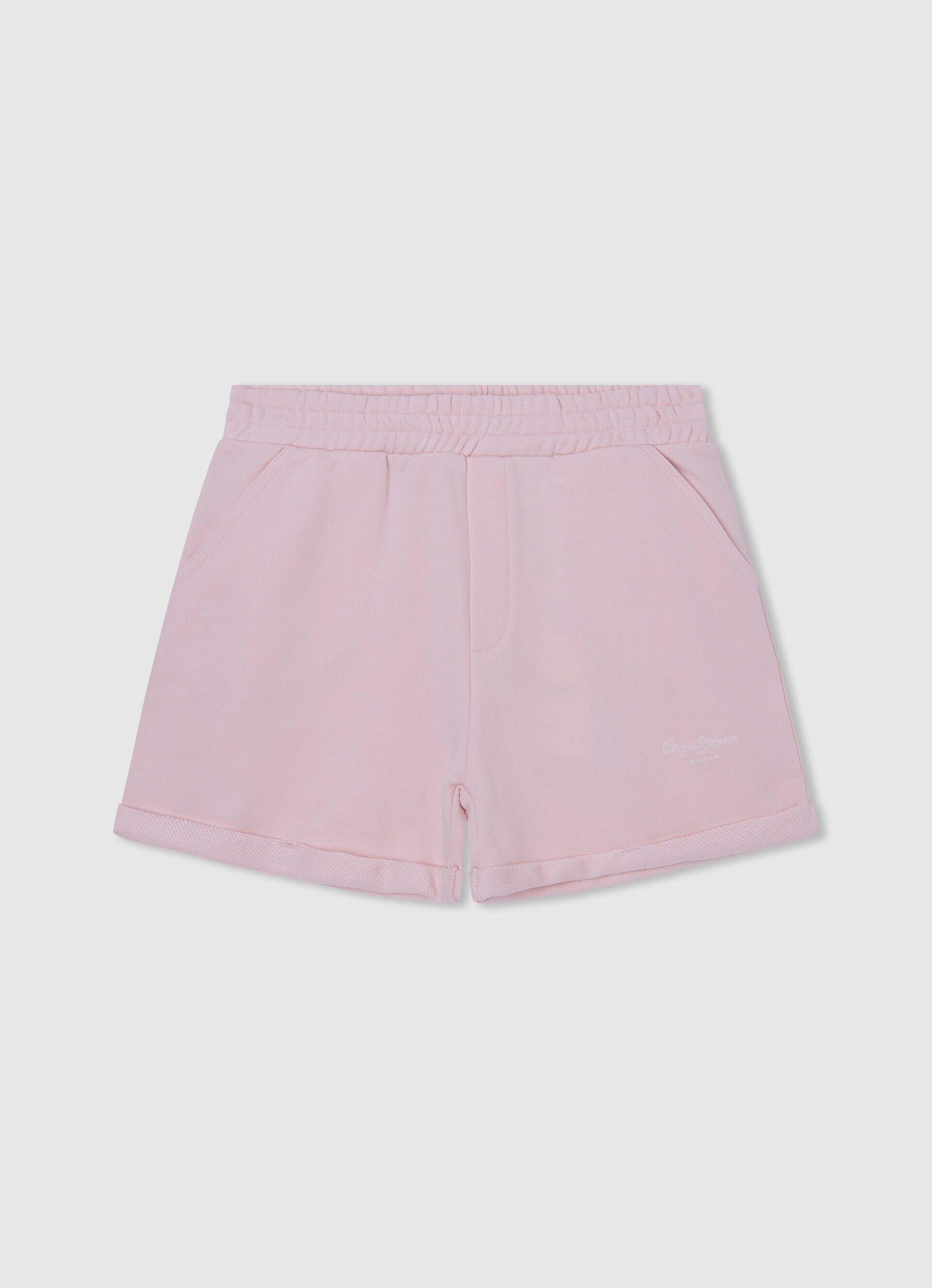Shorts de algodão com cós elástico - rosa claro